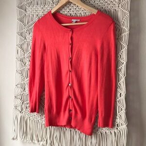Halogen 3/4 Sleeve Button-Front Cardigan in Persimmon Orange | Size S